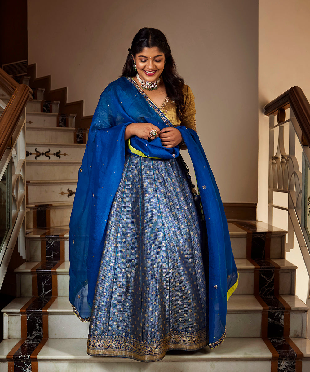 Aparna Balamurali In Blue Handloom Banarasi Lehenga With Blouse And Organza Dupatta - Pre Order