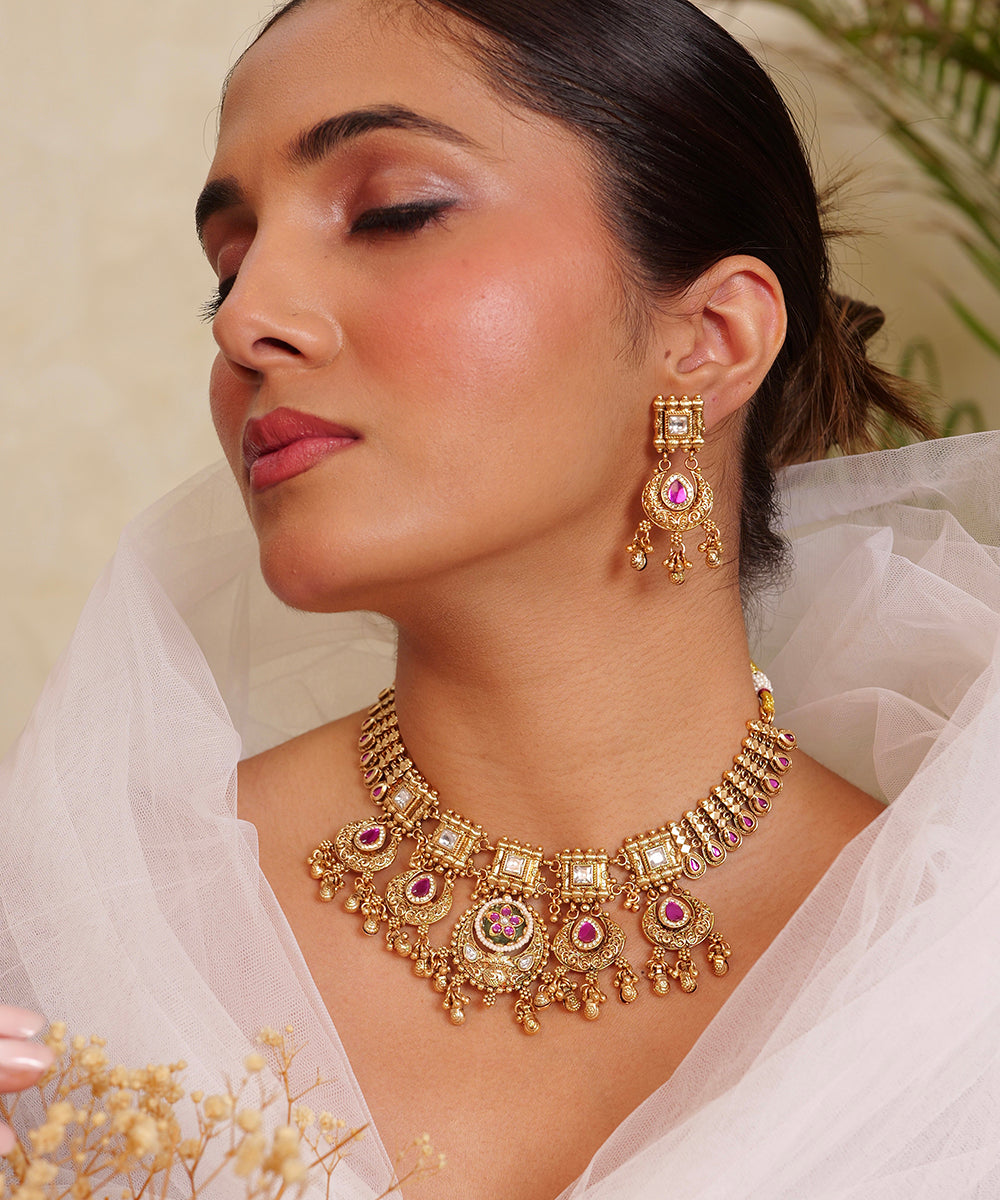 Rani Gulabi Temple Choker Set