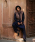 Deep Navy Blue Handloom Pure Katan Silk Brocade Banarasi Nehru Jacket Men’s Wear