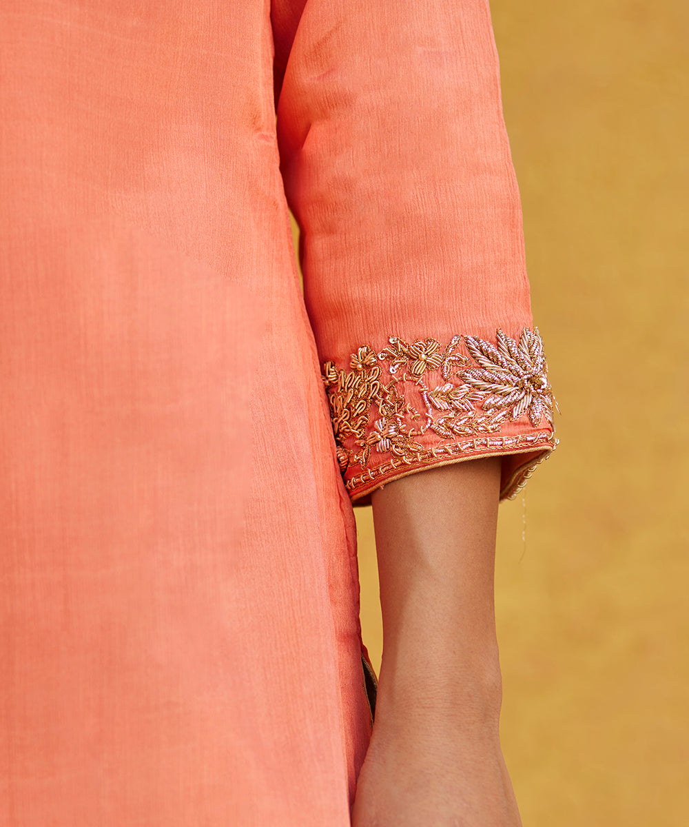 Green_Velvet_Zardozi_Embroidery_Gararah_With_Peach_Kurti_And_Heavy_Chiffon_Dupatta_WeaverStory_06