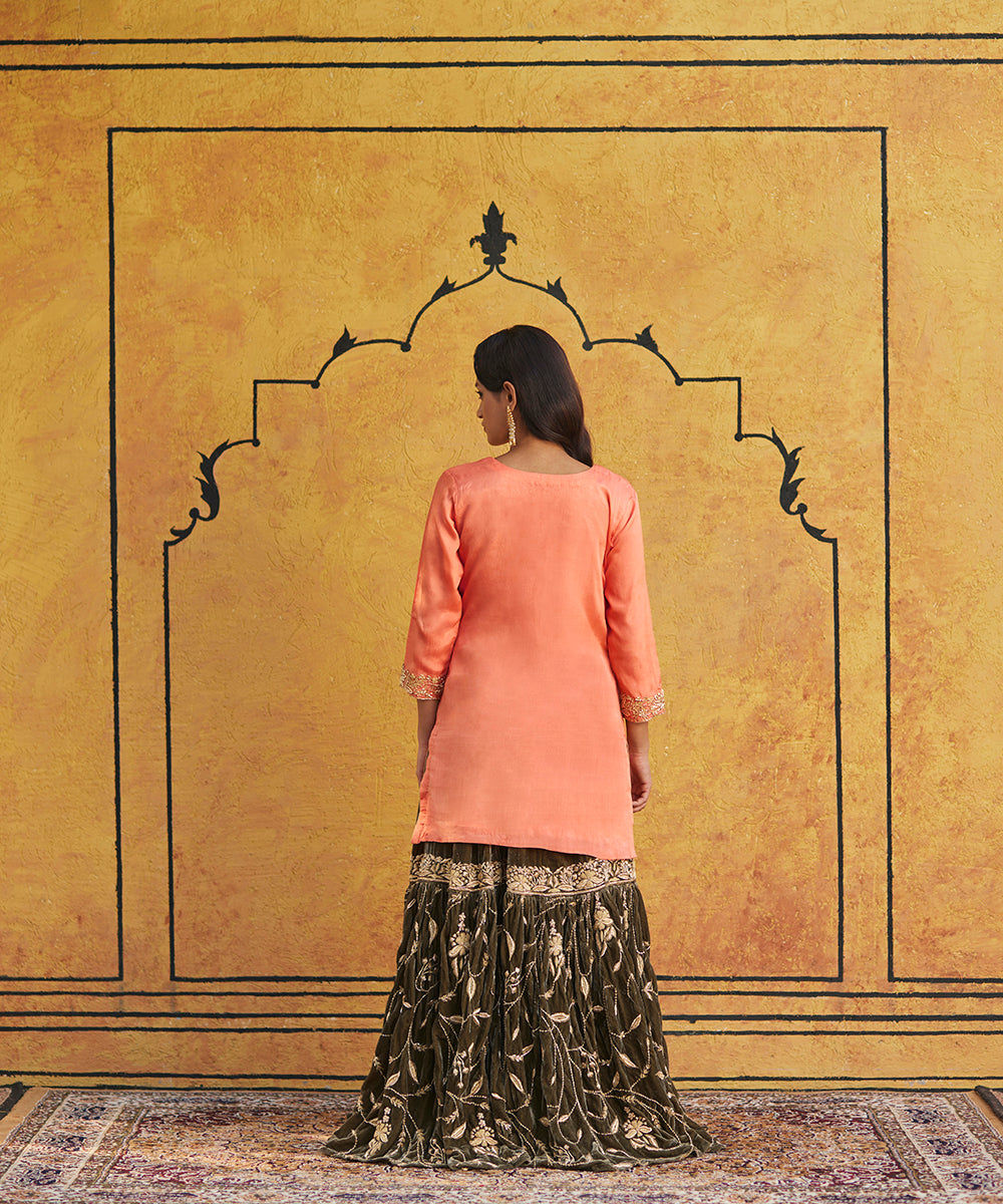 Green_Velvet_Zardozi_Embroidery_Gararah_With_Peach_Kurti_And_Heavy_Chiffon_Dupatta_WeaverStory_03