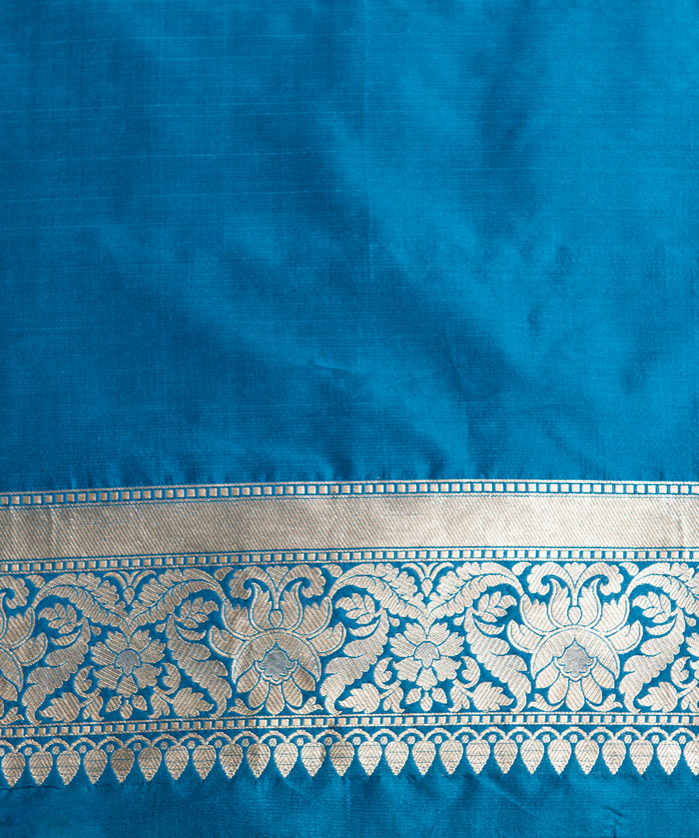 Blue Handloom Katan Silk Cutwork Banarasi Saree With Aada Jangla