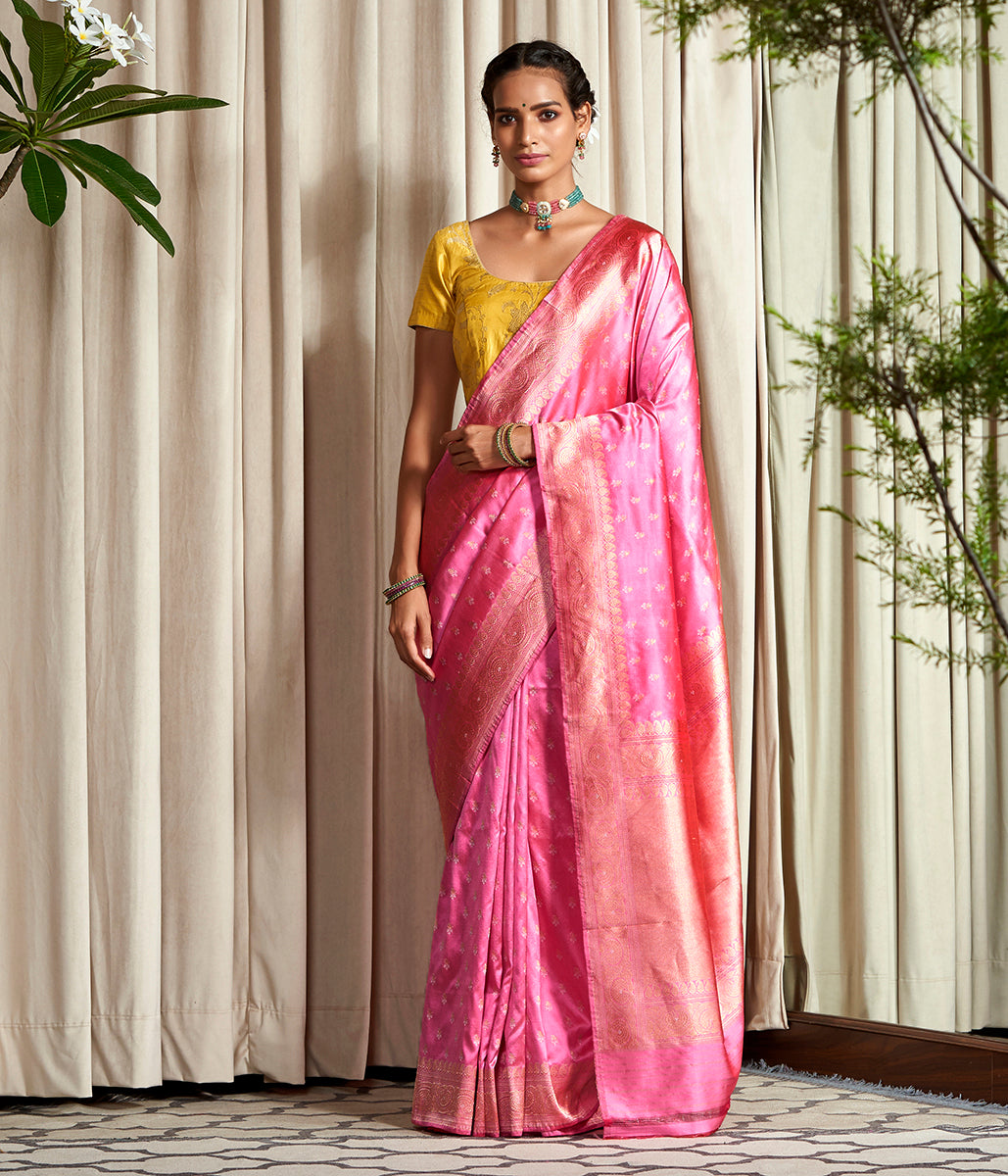 Handloom Soft Pink Banarasi Saree With Small Zari Paisleys