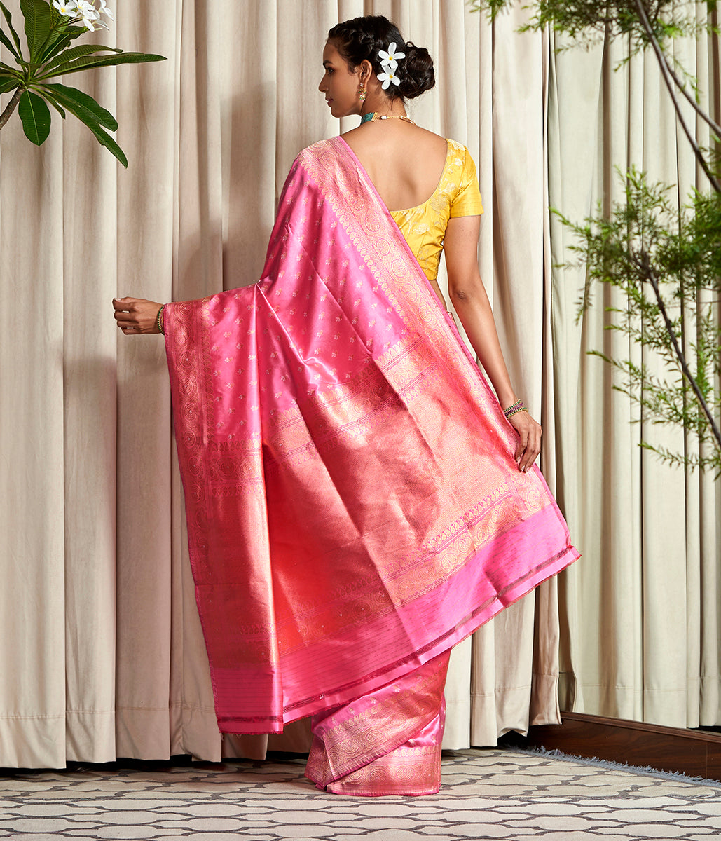 Handloom Soft Pink Banarasi Saree With Small Zari Paisleys