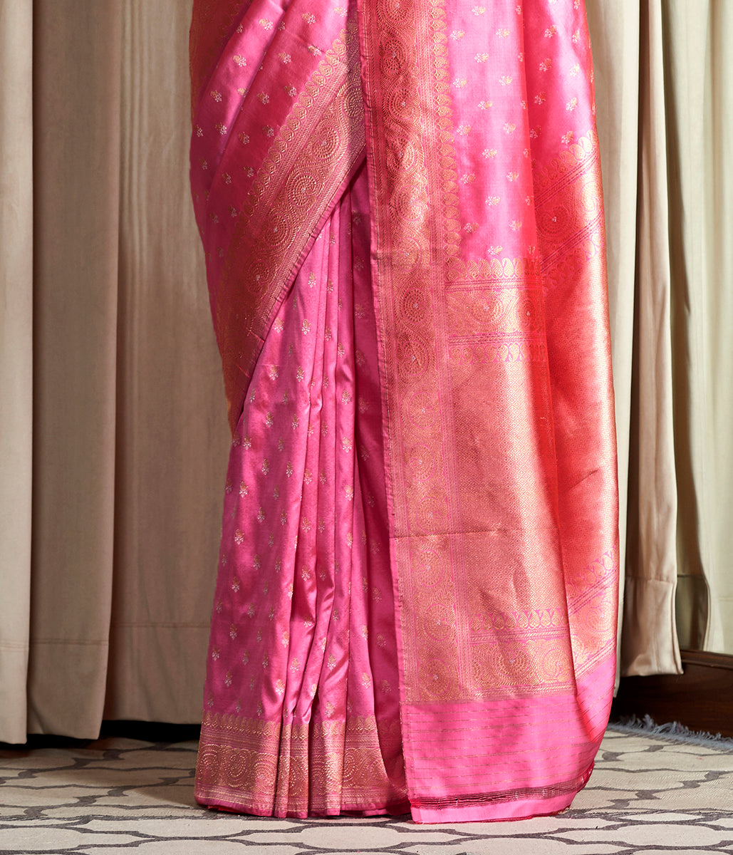 Handloom Soft Pink Banarasi Saree With Small Zari Paisleys