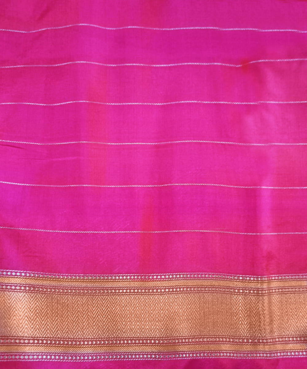 Pink Handloom Pure Katan Silk Kimkhab Banarasi Saree With Mehraab Jaal