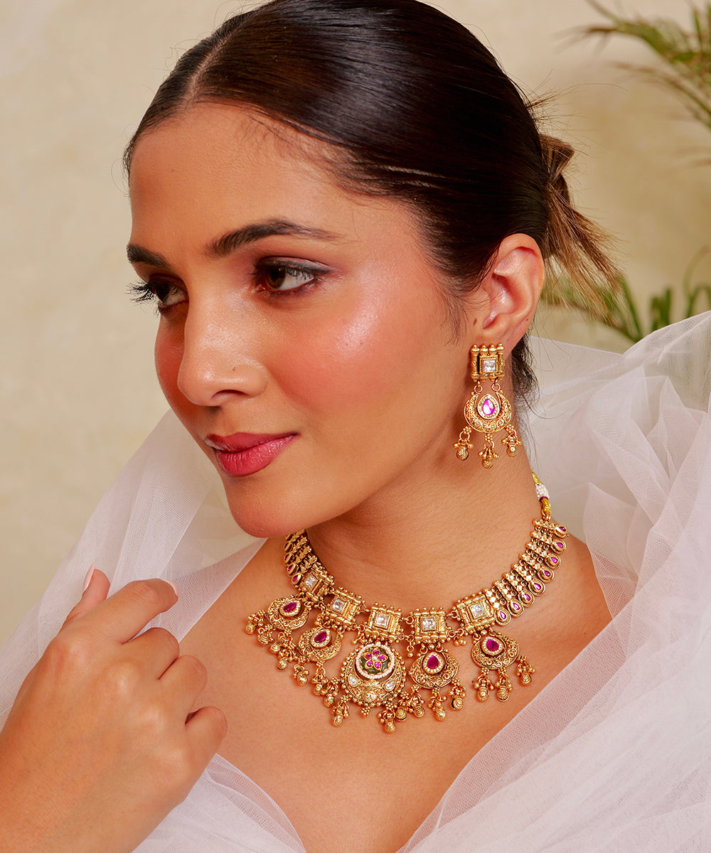 Rani Gulabi Temple Choker Set