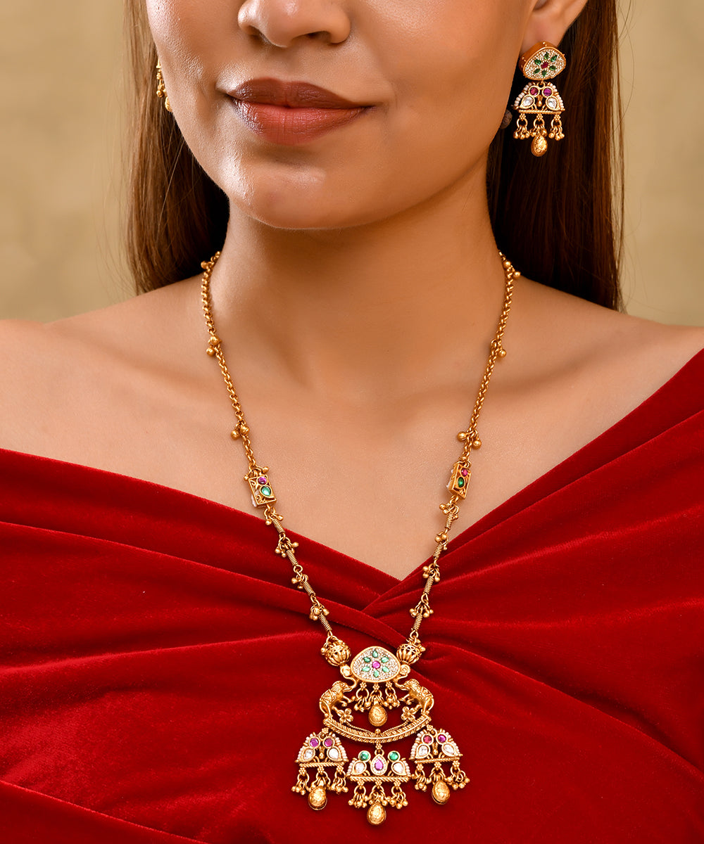 Sunehri Multicolour Temple Necklace Set