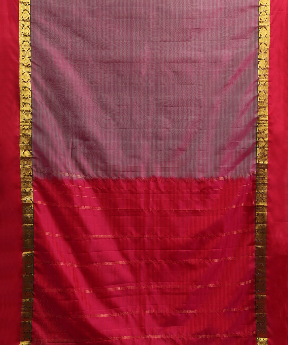 Mauve Handloom Pure Silk Kanjivaram Saree With Pink Border with Paisleys