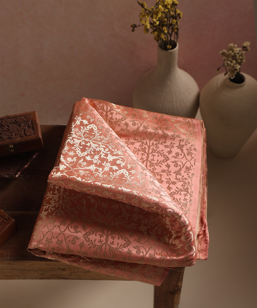 Peach And Gold Brocade Fabric