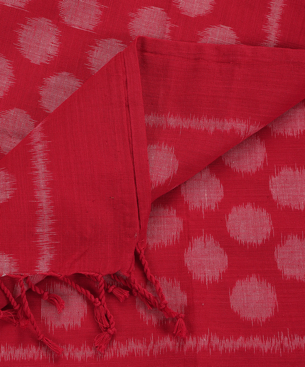 Red Handloom Cotton Polka Motif Ikat Stole