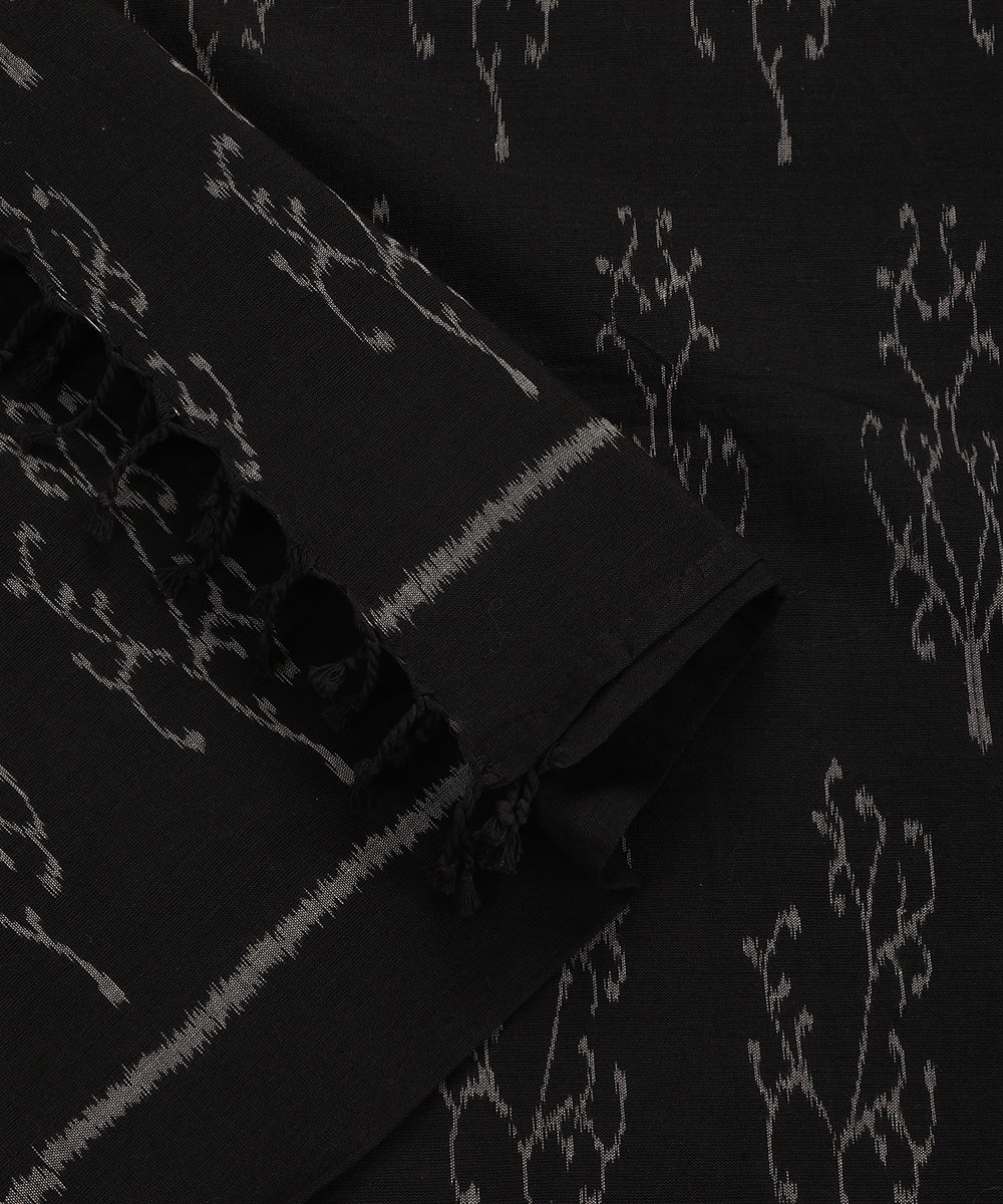 Black Handloom Cotton Creeper Motif Ikat Stole