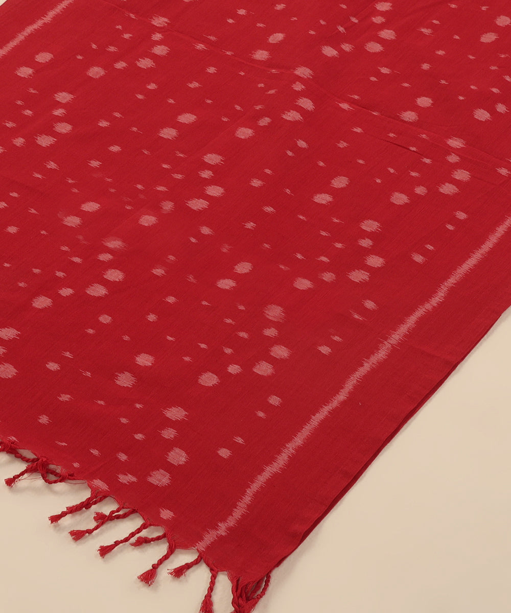 Red Handloom Cotton Ikat Stole With Bootas