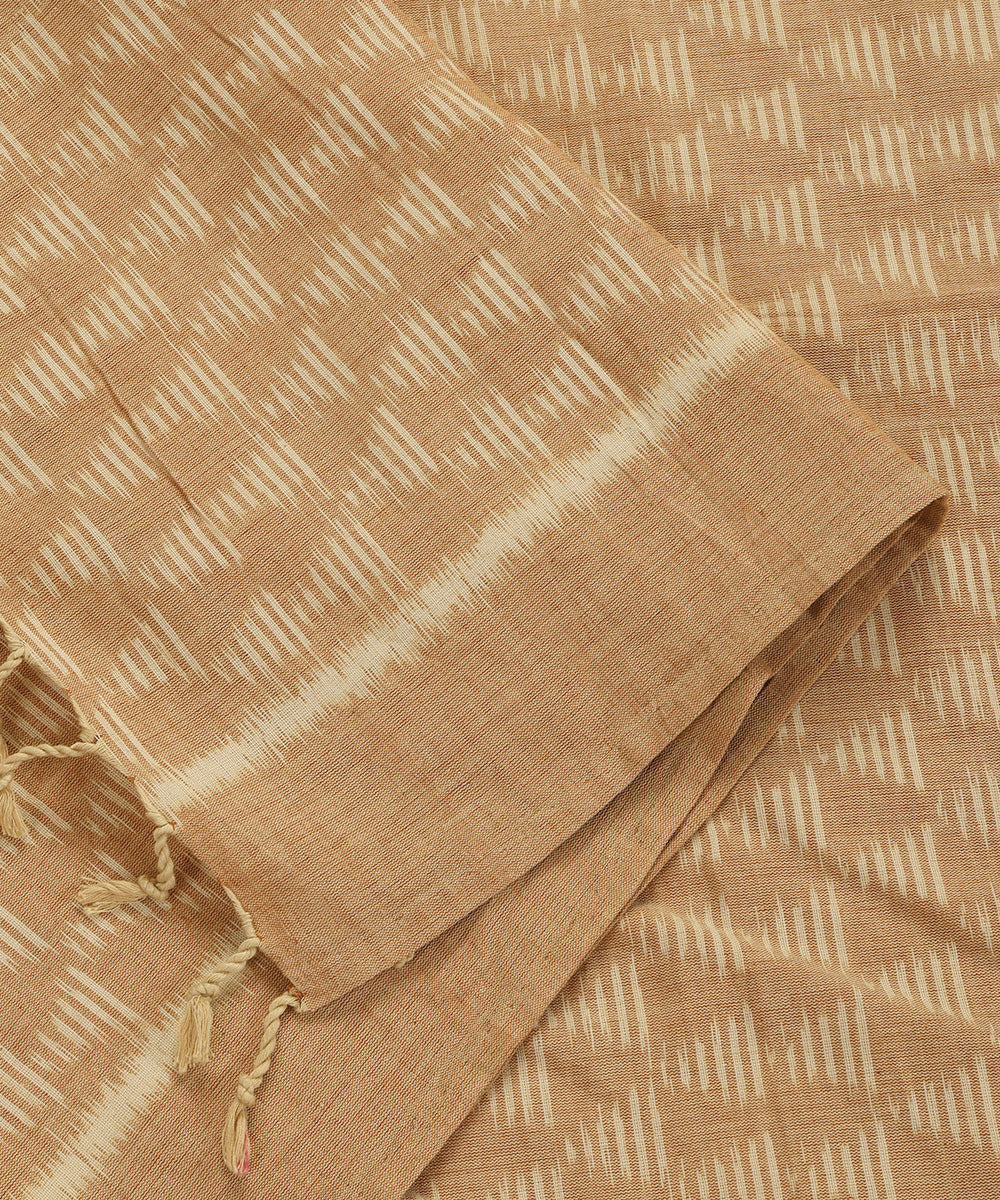 Beige Handloom Cotton Pyramid Motif Ikat Stole