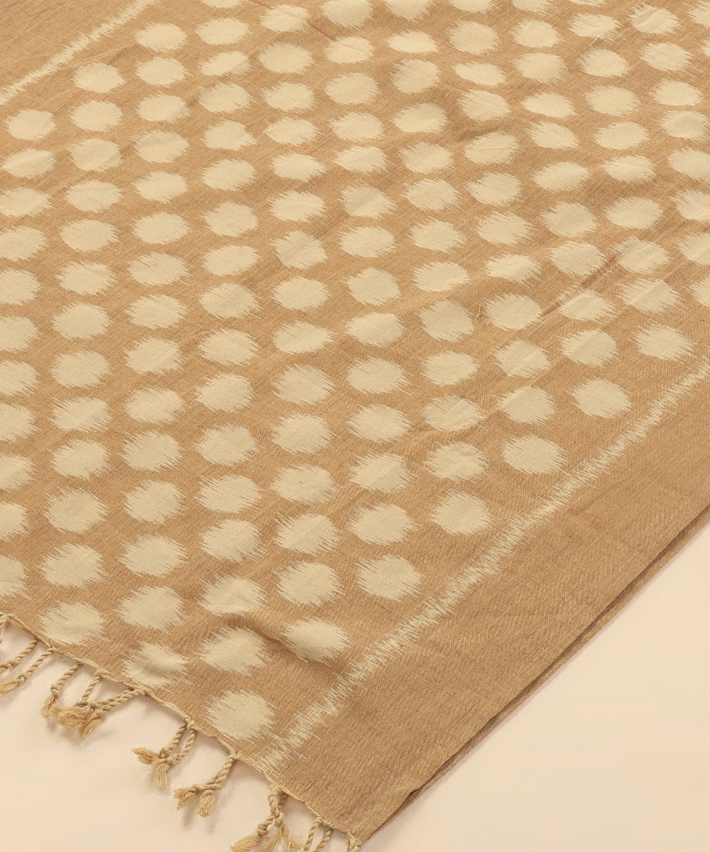 Beige Handloom Cotton Polka Motif Ikat Stole