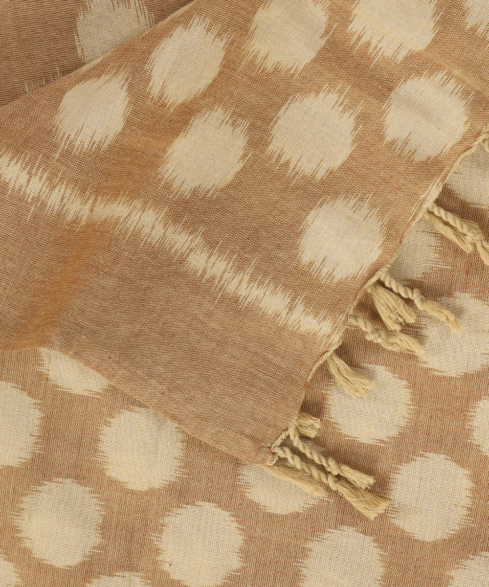 Beige Handloom Cotton Polka Motif Ikat Stole