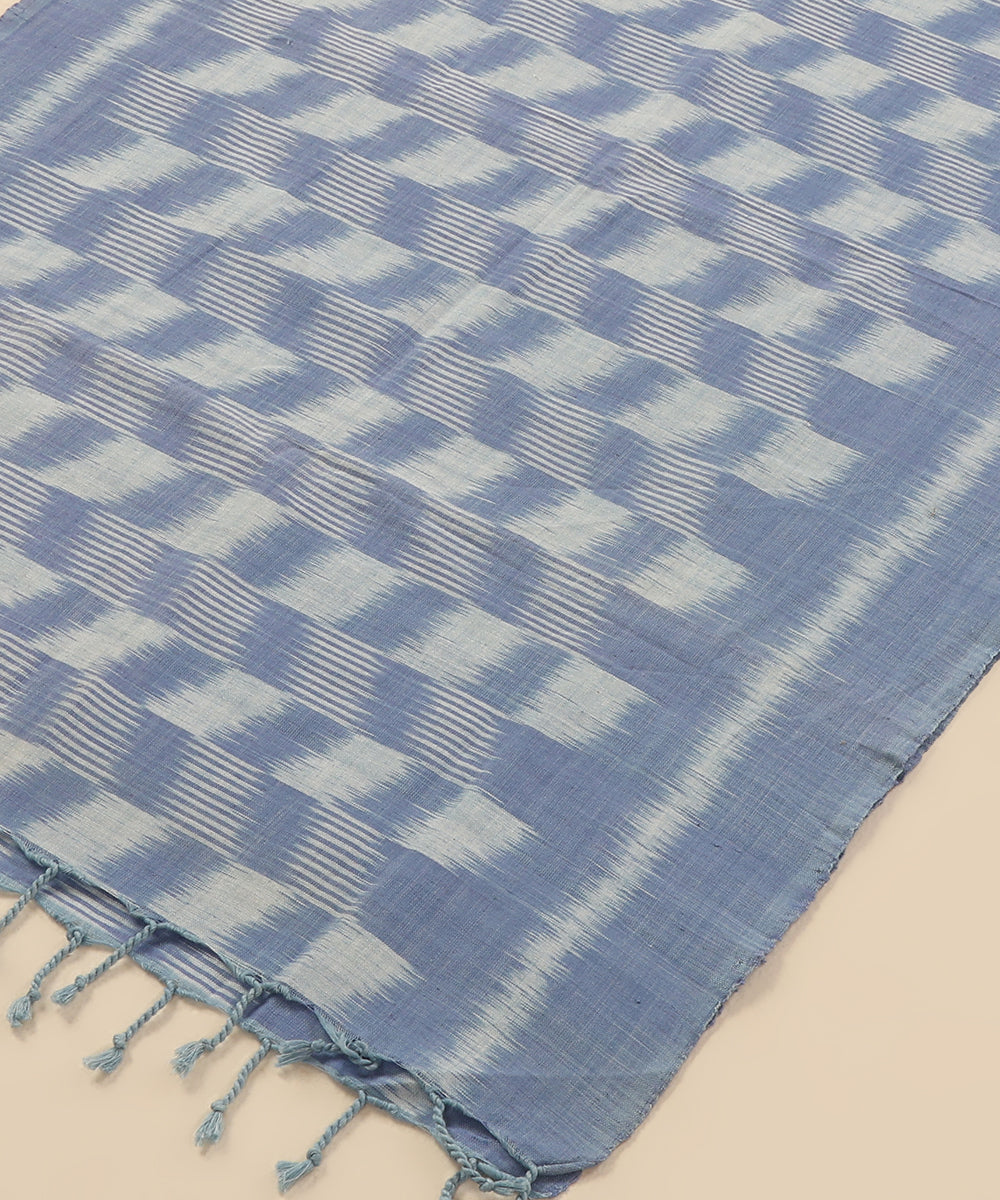 Indigo Handloom Cotton Chequerboard Motif Ikat Stole