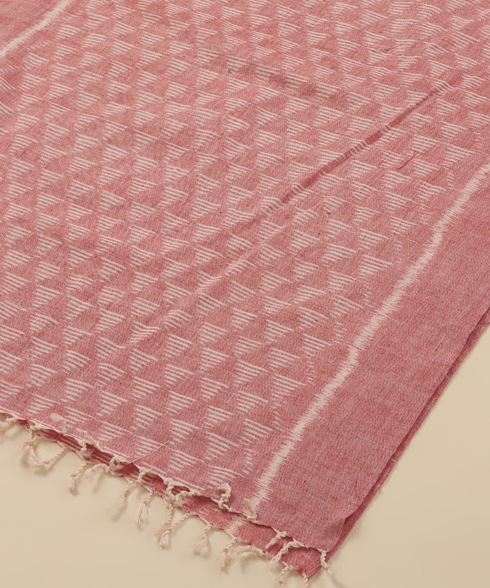Pink Handloom Cotton Pyramid Motif Ikat Stole