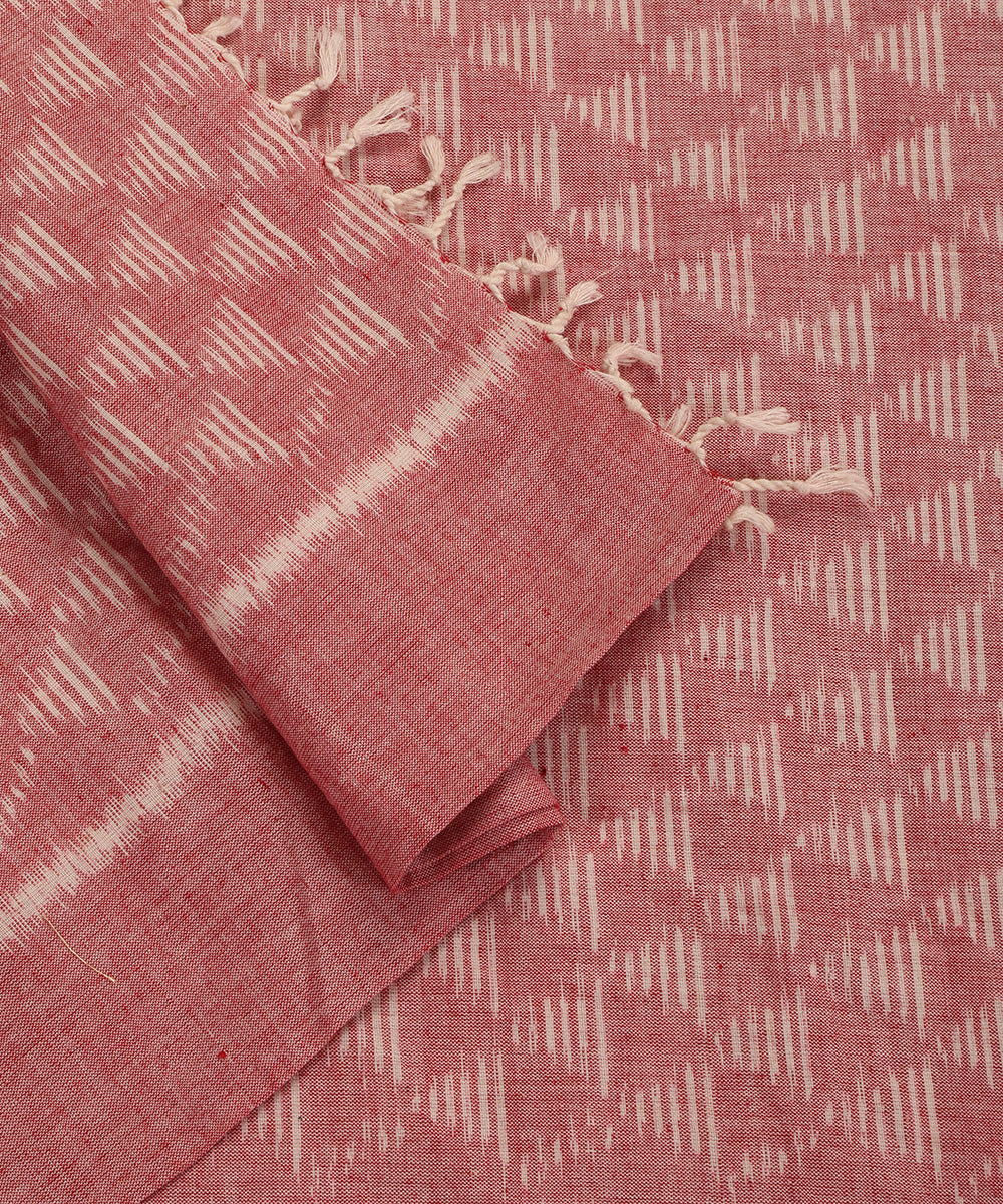 Pink Handloom Cotton Pyramid Motif Ikat Stole