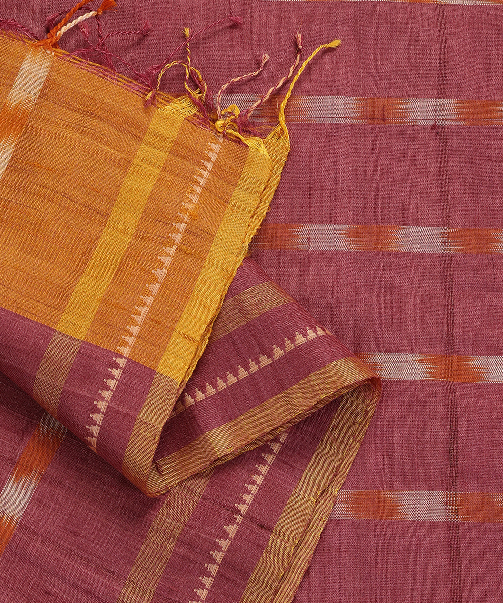 Purple Handloom Cotton Ikat Stole With Orange Ikat Stripes
