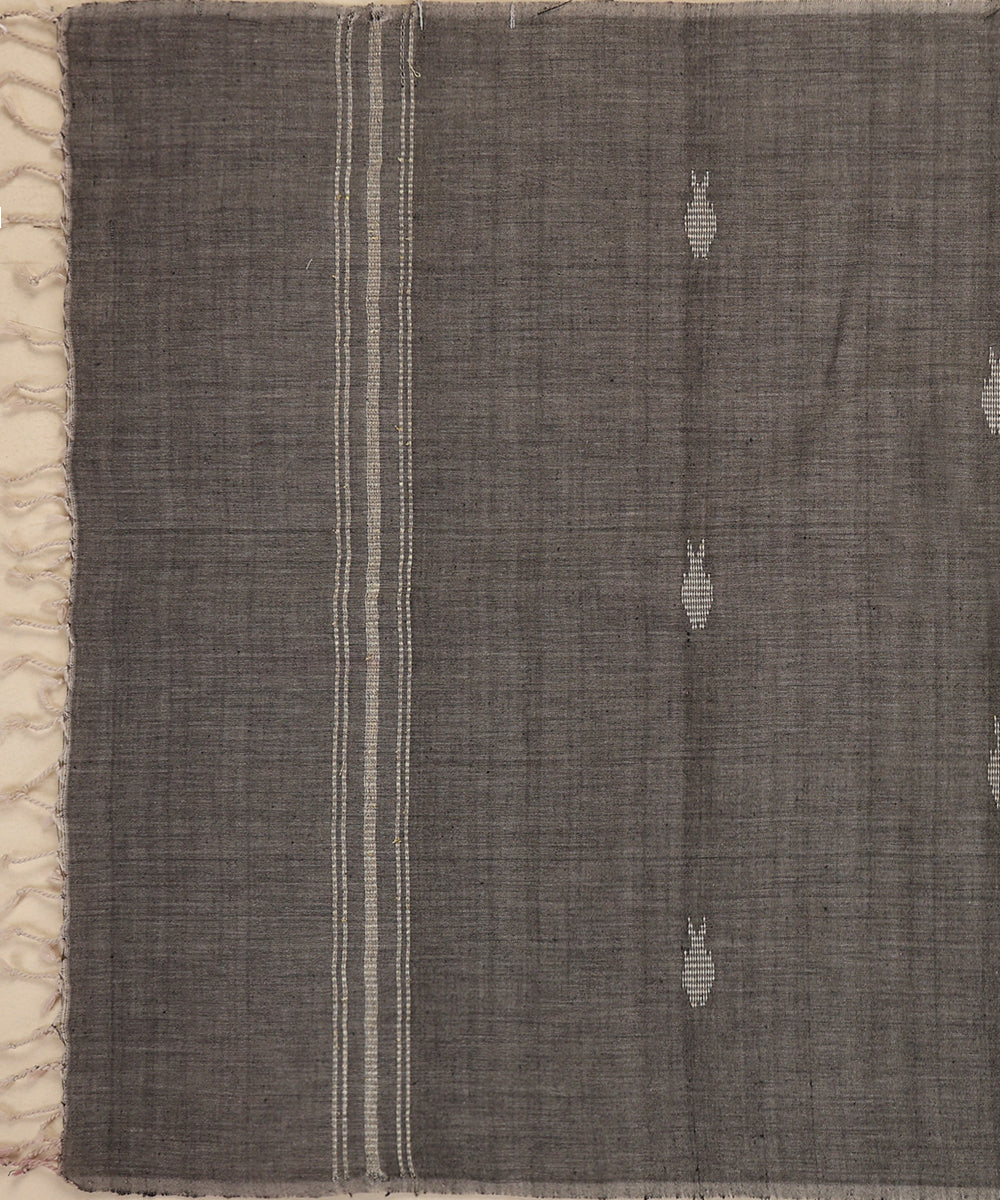 Grey Handloom Cotton Fish Motif Ikat Stole
