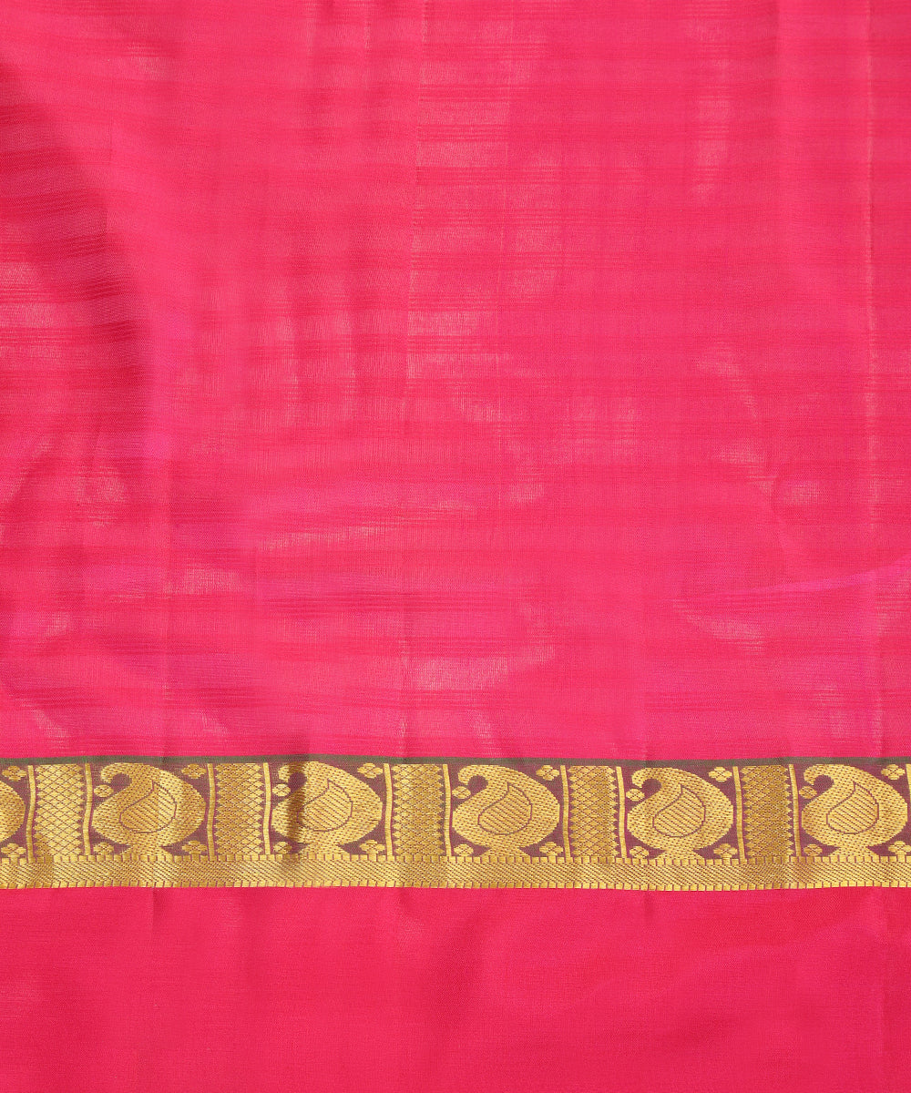 Mauve Handloom Pure Silk Kanjivaram Saree With Pink Border with Paisleys