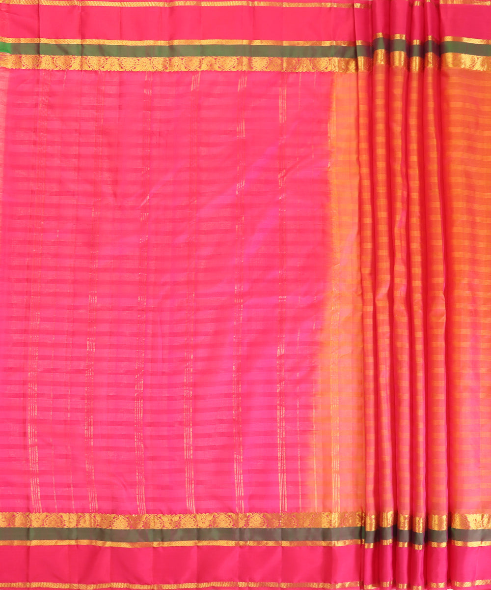 Peach and Pink Dual Tone Handloom Pure Silk Kanjivaram Saree With Gold Zari Border