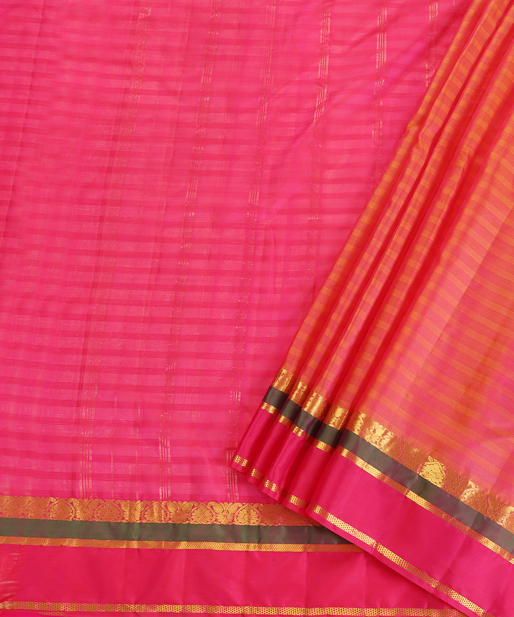 Peach and Pink Dual Tone Handloom Pure Silk Kanjivaram Saree With Gold Zari Border
