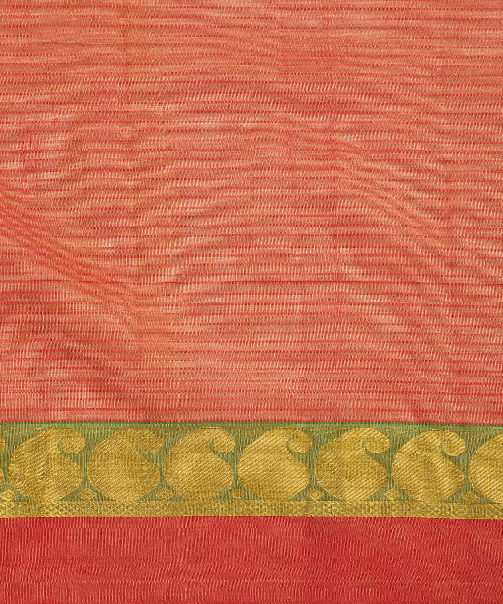 Beige Handloom Pure Silk Kanjivaram Saree With Pista And Gold Zari Border And Ambi Motifs