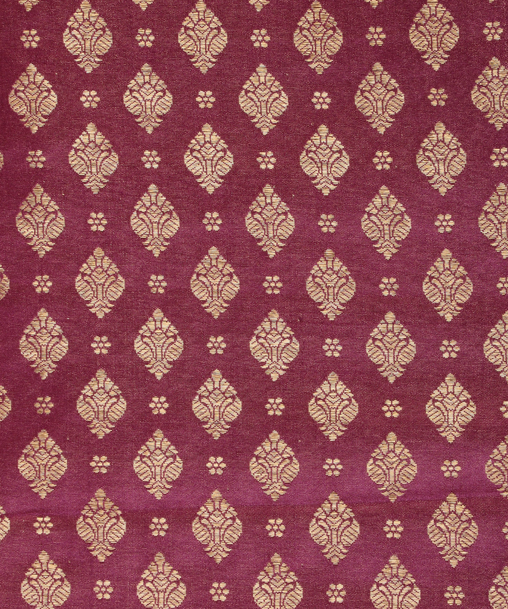 Maroon Handloom Pure Satin Brocade With Small Mughal Motifs Woven In Zari