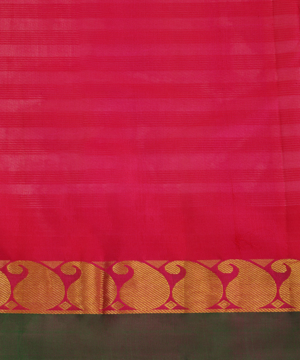 Wine Handloom Pure Silk Kanjivaram Saree With Magenta And Gold Ambi Zari Border