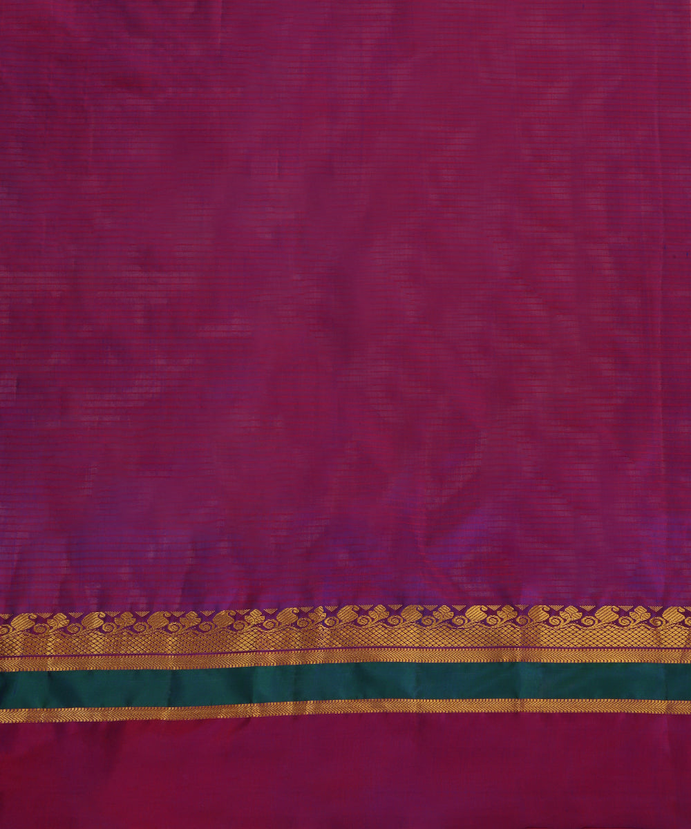 Electric Blue Handloom Pure Silk Kanjivaram Saree With Magenta And Gold Zari Border
