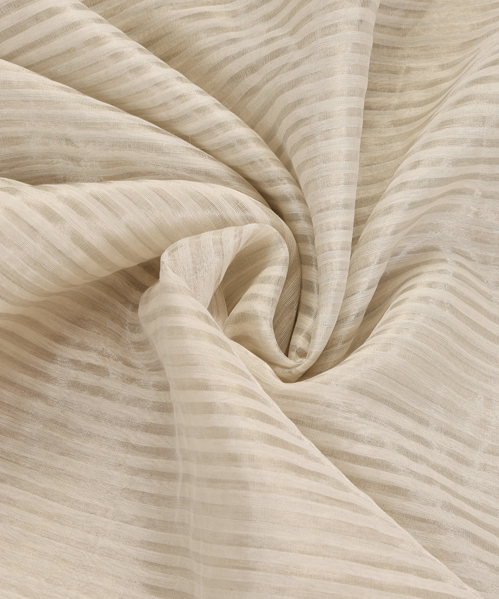 White Handloom Tissue Striped Silver Fabric