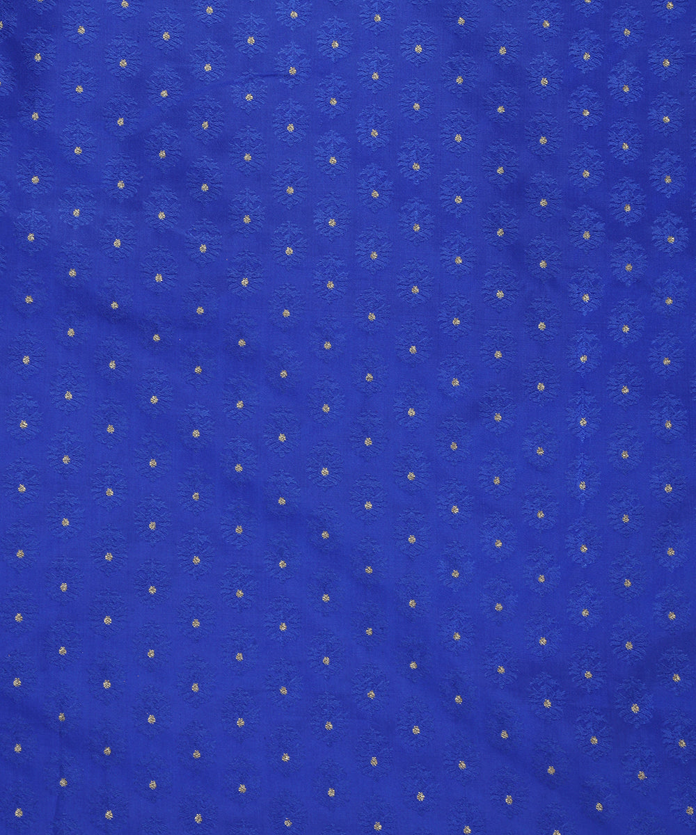 Cobalt Blue Handloom Pure Katan Silk Resham Booti Fabric