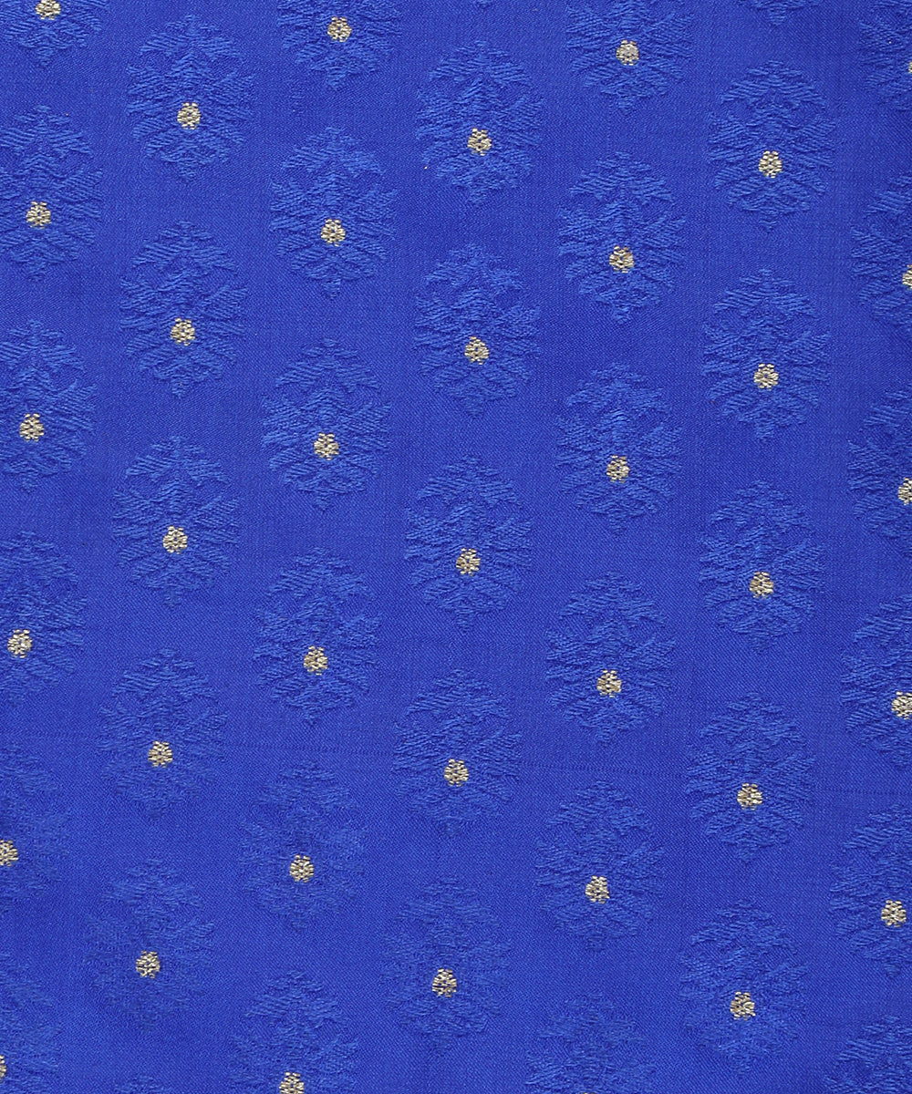 Cobalt Blue Handloom Pure Katan Silk Resham Booti Fabric