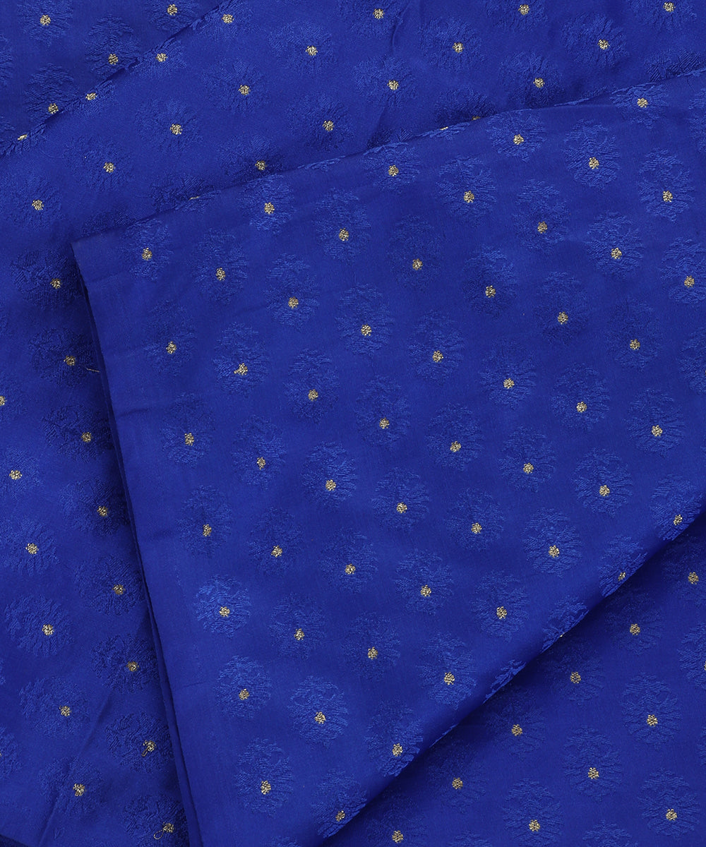Cobalt Blue Handloom Pure Katan Silk Resham Booti Fabric