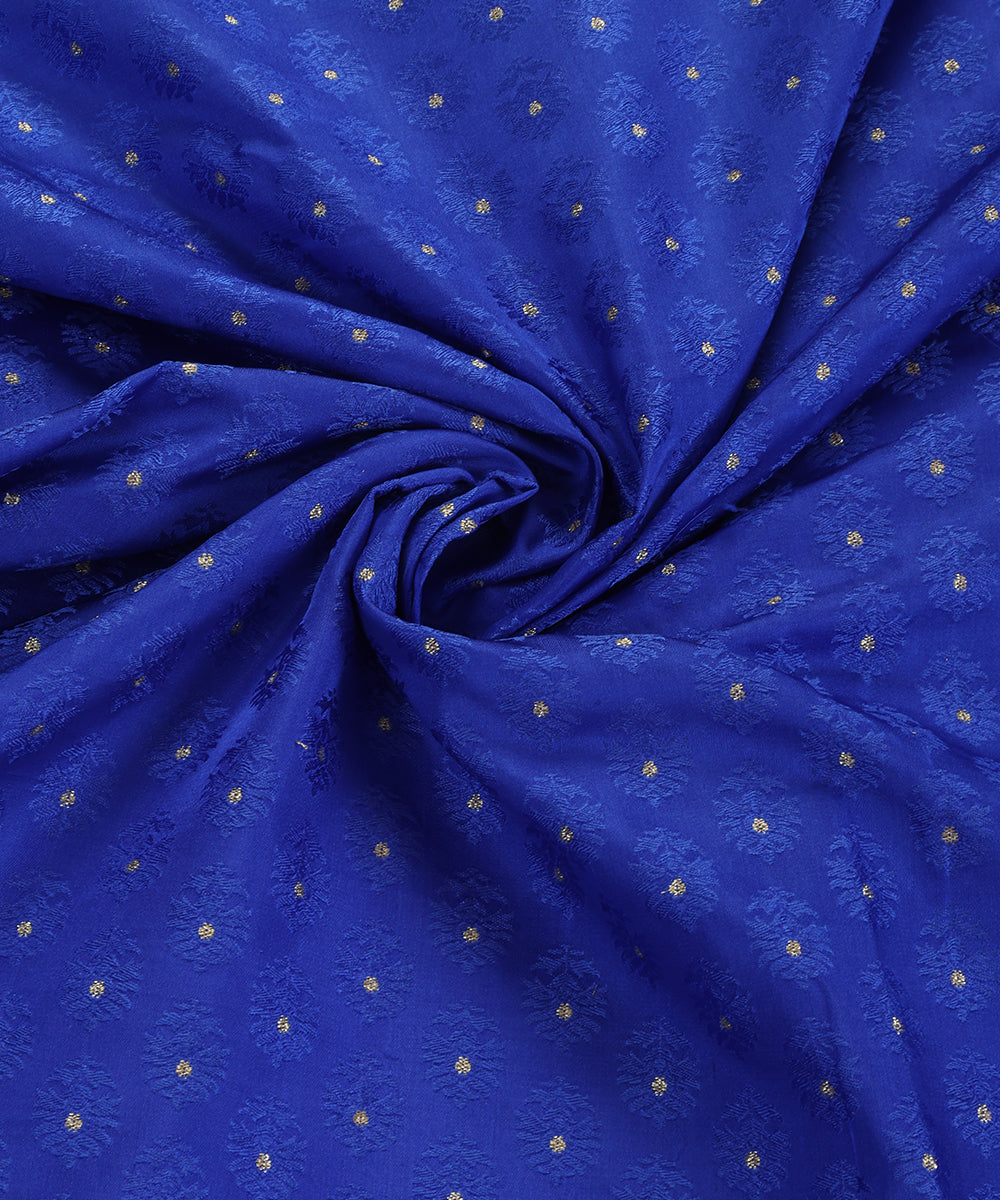 Cobalt Blue Handloom Pure Katan Silk Resham Booti Fabric