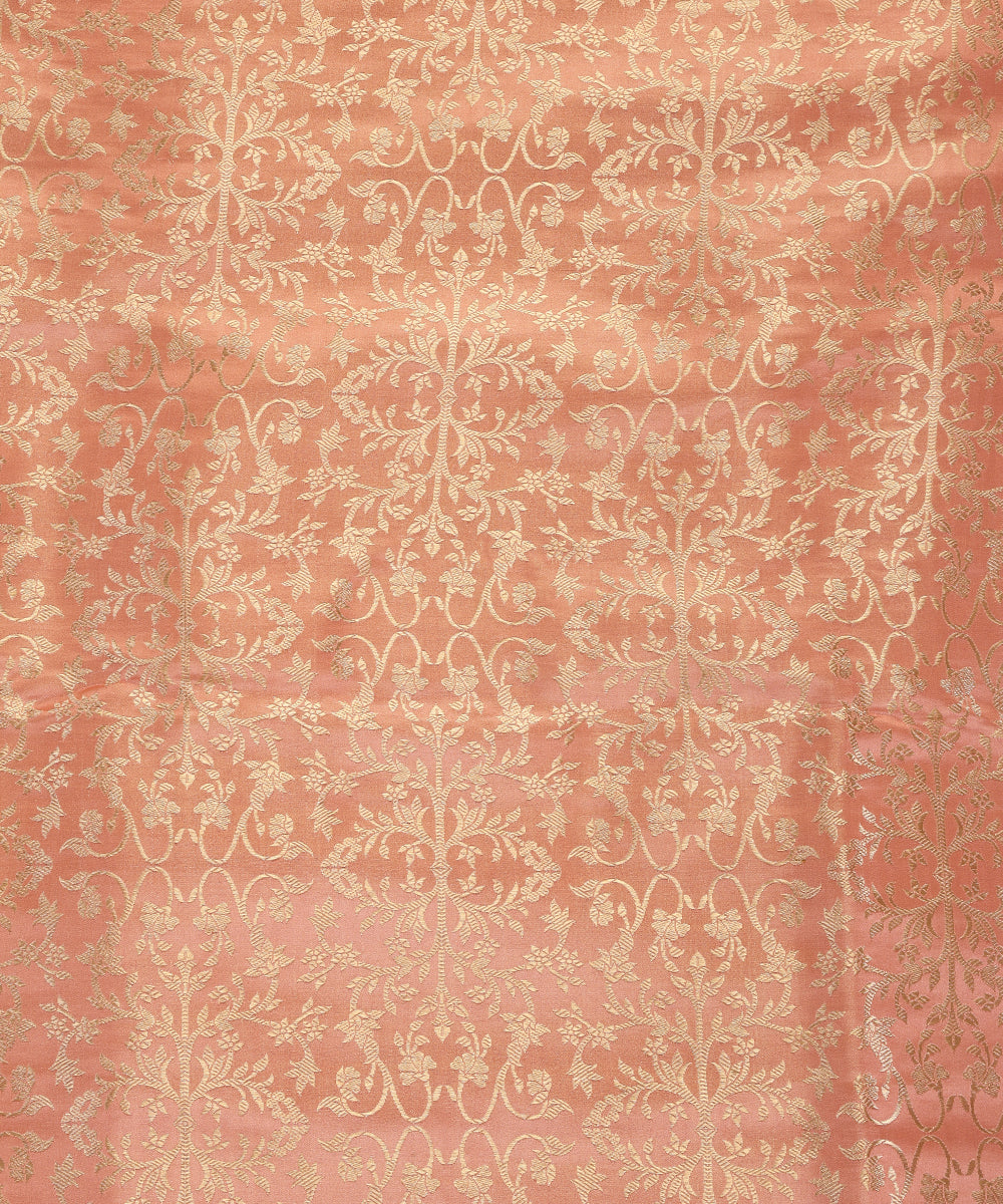 Peach And Gold Brocade Fabric