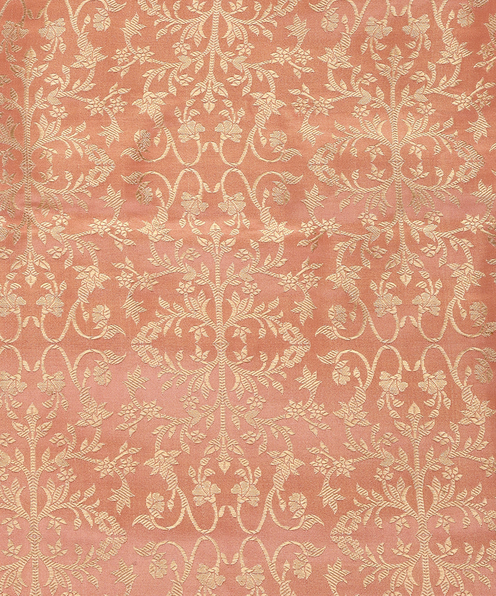 Peach And Gold Brocade Fabric