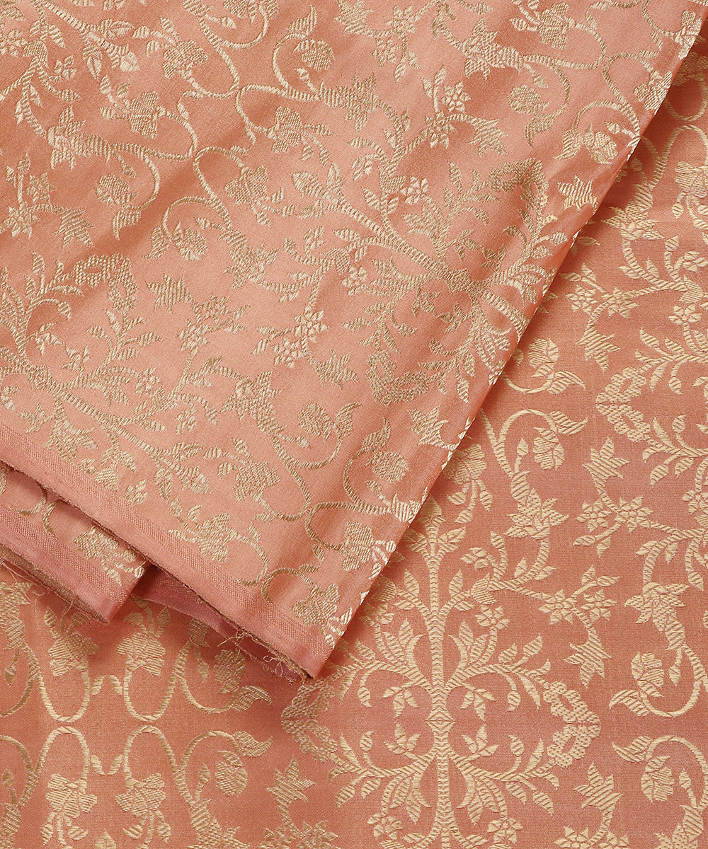 Peach And Gold Brocade Fabric