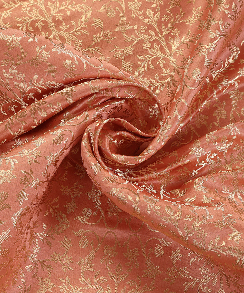 Peach And Gold Brocade Fabric
