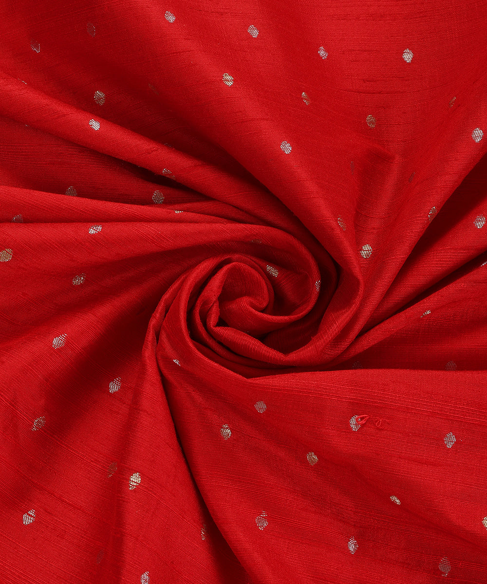 Red Pure Banarasi Tusser Fabric With Zari Booti