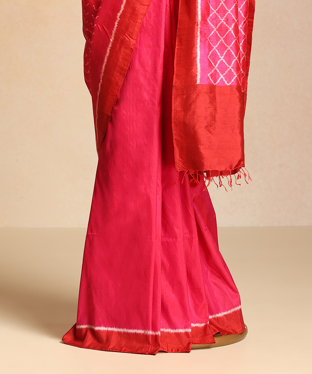 Rani Pink Handloom Wavy Motif Silk Ikat Saree