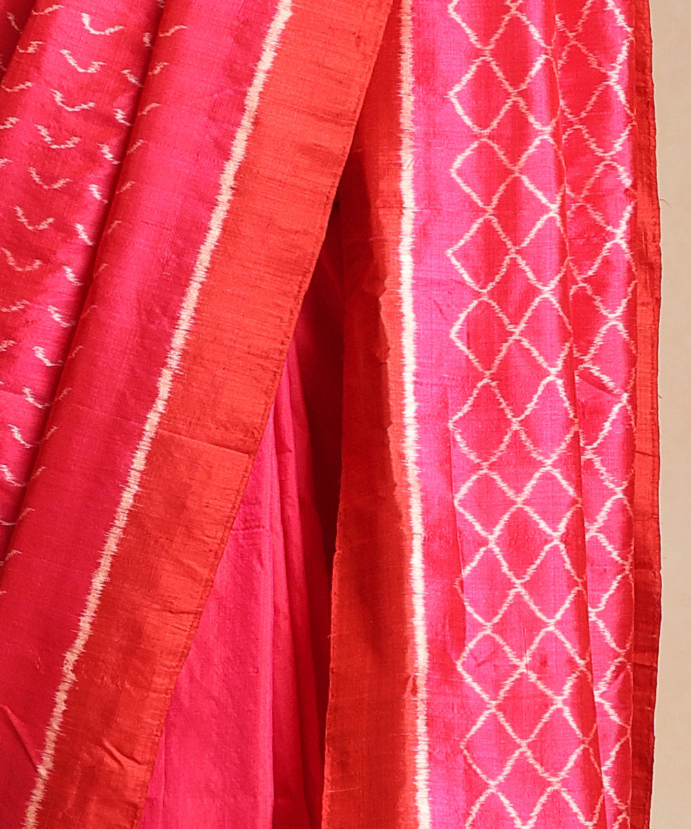 Rani Pink Handloom Wavy Motif Silk Ikat Saree