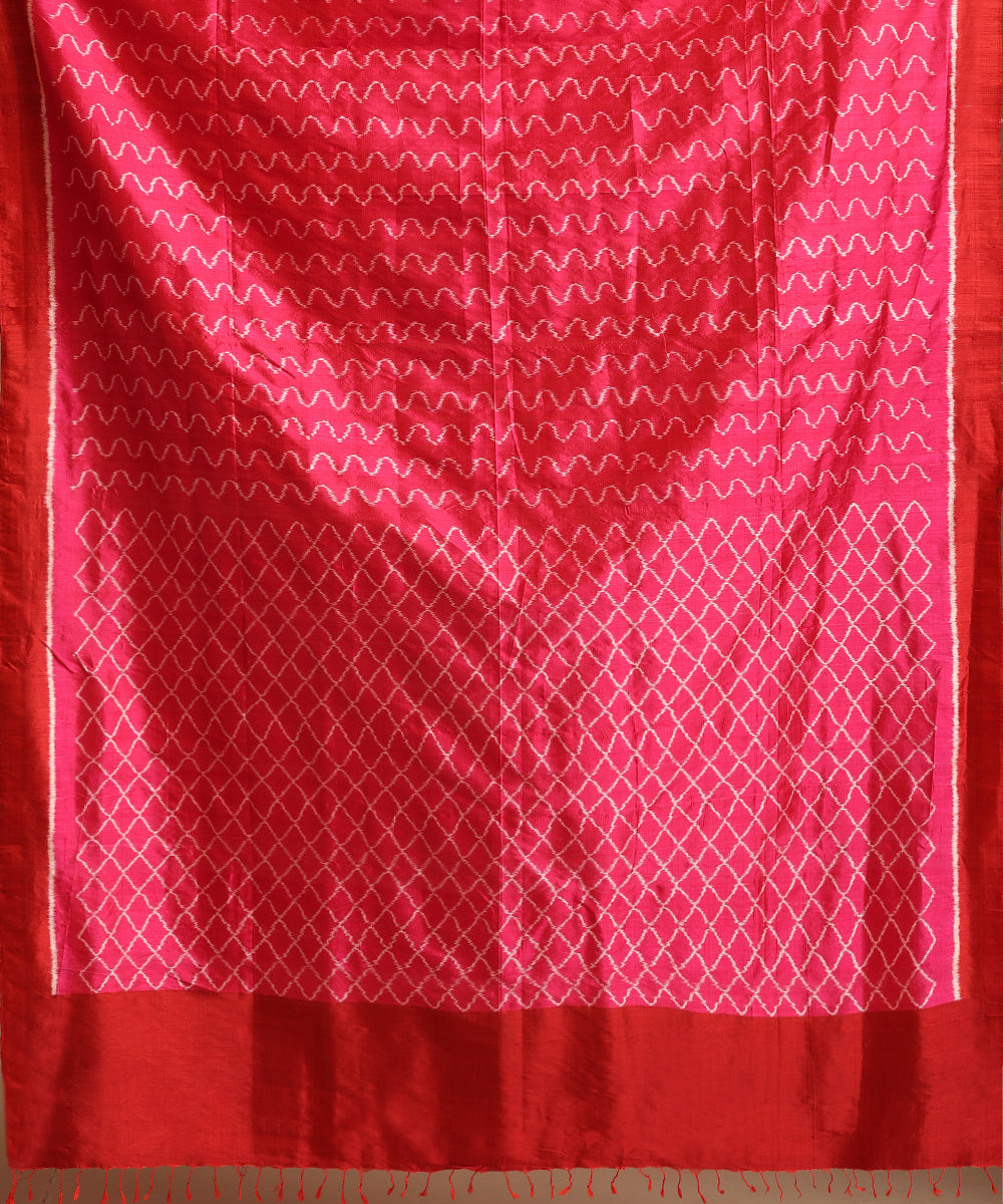 Rani Pink Handloom Wavy Motif Silk Ikat Saree