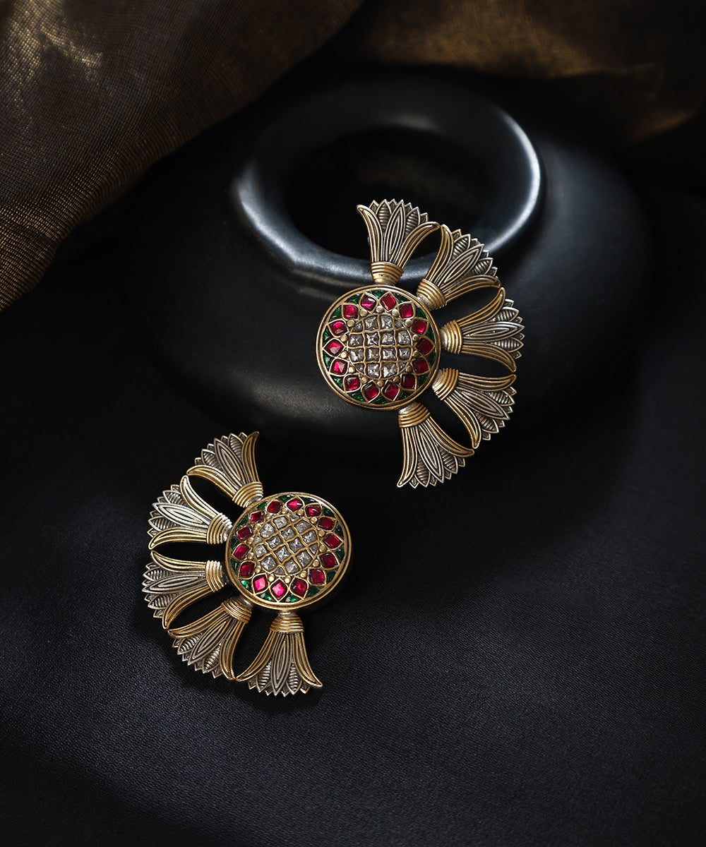 Shruti_Handcrafted_Oxidised_Pure_Silver_Kundan_Earrings_WeaverStory_01