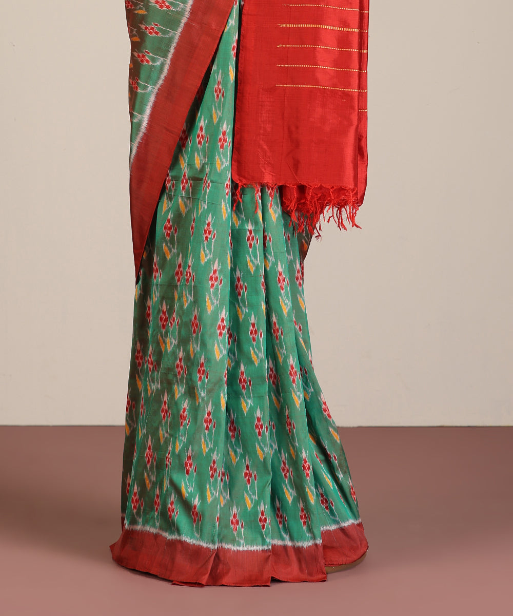 Green Handloom Palash Phool Motif Silk Ikat Saree