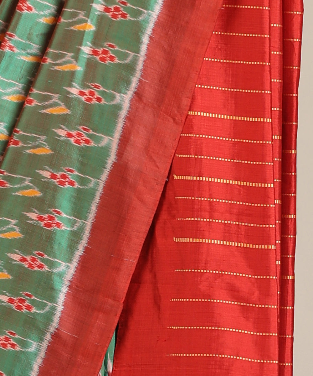 Green Handloom Palash Phool Motif Silk Ikat Saree