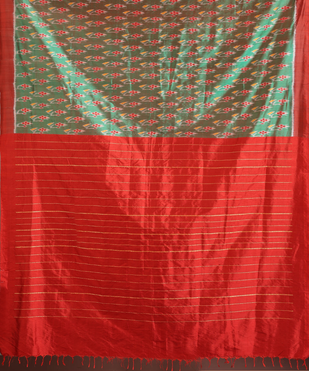 Green Handloom Palash Phool Motif Silk Ikat Saree