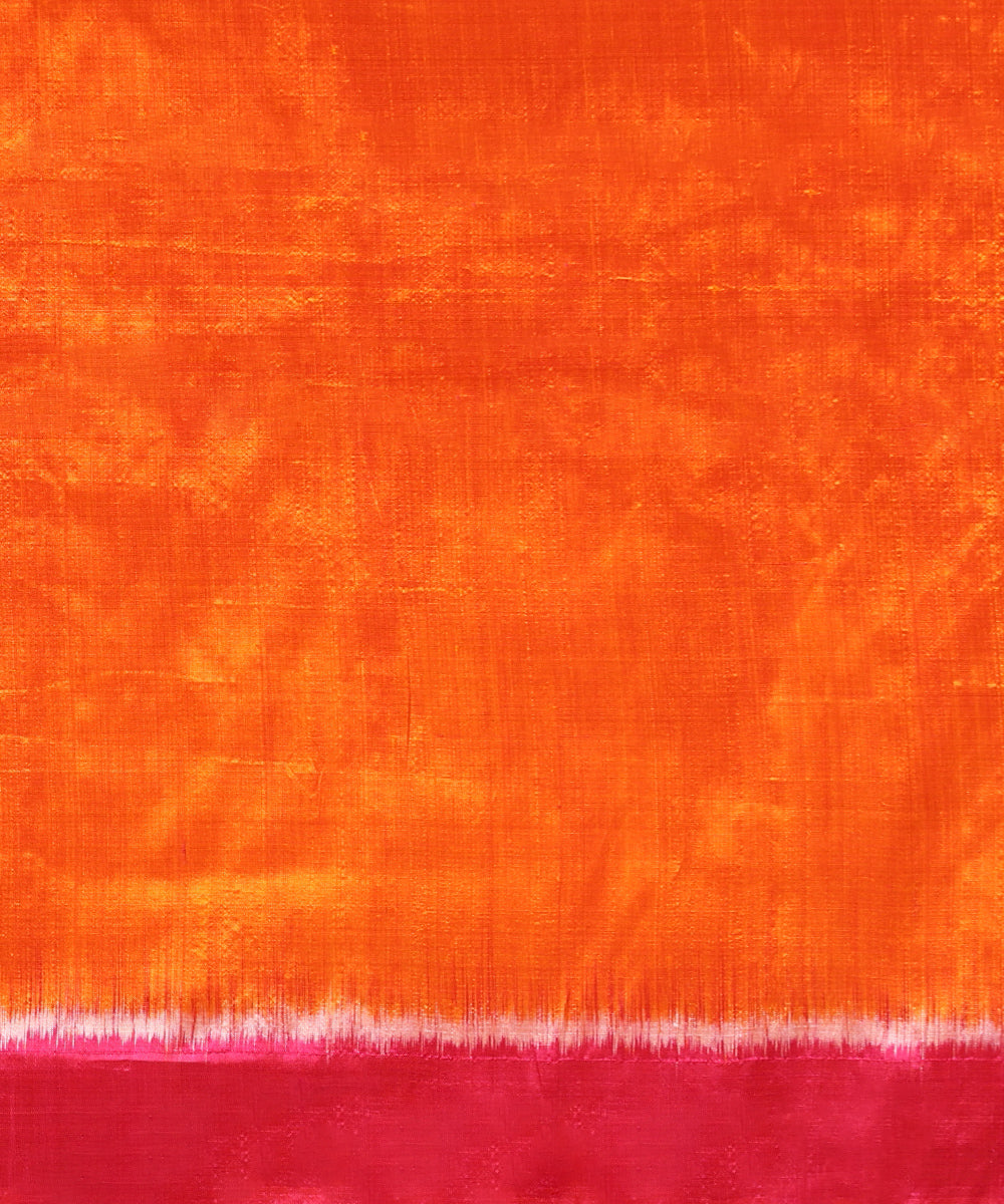Flaming Orange Handloom Silk Ikat Saree With Chevron Motif